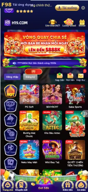 Sảnh game F98: Nổ Hũ, Bắn Cá, Live Casino